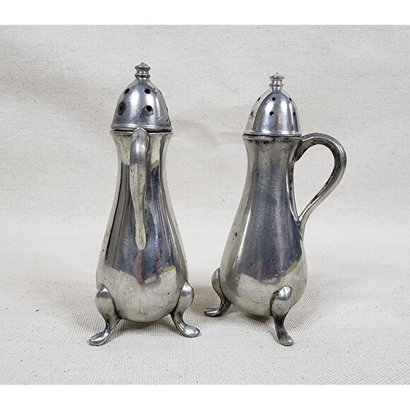 Vintage NS Co Pewter Salt & Pepper Shakers | 1114 | Tripod Footed | 1960s MCM - Picture 3 of 10